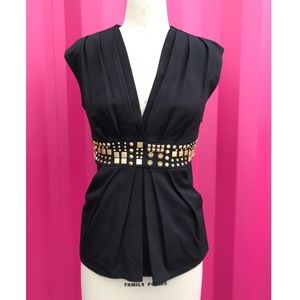 Eva Franco Anthropologie Black Plunge Top with Gold Studs